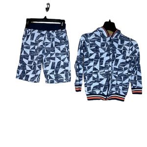 Boy’s PL Kid’s Matching 2pc Blue, White & Coral Hoodie & Shorts set Ss. 6